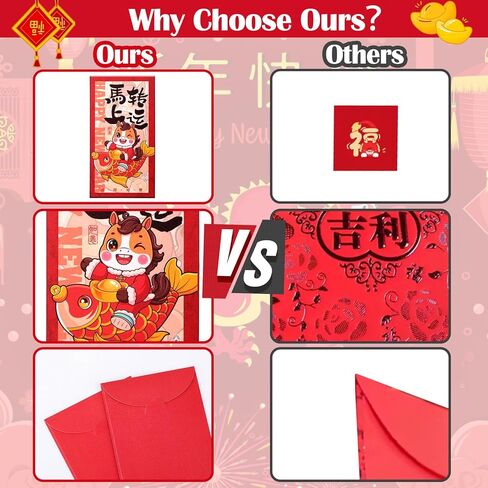 12 قطعة المظاريف الصينية الحمراء للمال 2024 التنين السنة القمرية الجديدة ، المظاريف الحمراء السنة الصينية الجديدة 6 تصاميم لطيف الكرتون التنين in Kuwait