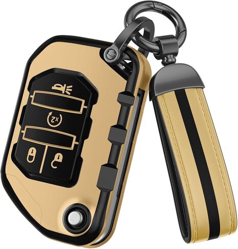 لملحقات غطاء Jeep Key Fob، مادة TPU غير لامعة، مع سلسلة مفاتيح جلدية لطيفة، لسيارة Jeep Wrangler JL JLU Rubicon Gladiator Sahara in Kuwait