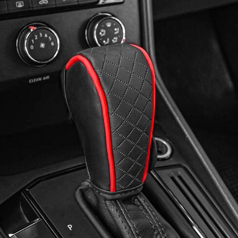 Leather Car Gear Shift Cover, Anti-Slip Dust Gear Shift Knob Cover for Shift Lever Protection, Universal Car Decor Accessories Shifter Stick Protector Suitable for Cars, Trucks, SUVs(Black/Y) in Saudi Arabia