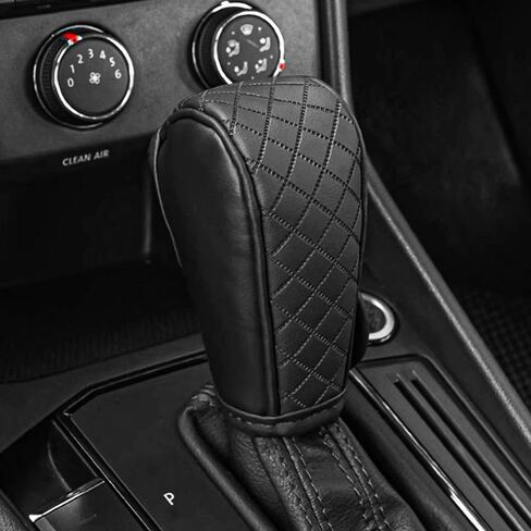 Leather Car Gear Shift Cover, Anti-Slip Dust Gear Shift Knob Cover for Shift Lever Protection, Universal Car Decor Accessories Shifter Stick Protector Suitable for Cars, Trucks, SUVs(Black/Y) in Saudi Arabia