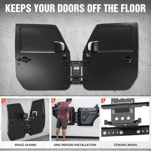 Door Storage System Hangers Rack Bracket Compatible with 2007-2026 Jeep Gladiator JT & Wrangler JK JKU JL JLU Unlimited 2 Doors, Wall Mounted Removable Doors Holder (Front & Rear Doors, Black) in Saudi Arabia