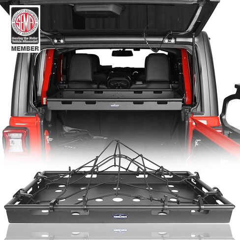 رف إدارة الأمتعة لسلة البضائع الخلفية الداخلية من JLU متوافق مع 2018-2026 Jeep Wrangler JL Unlimited (فقط للجزء العلوي الصلب والجزء العلوي من الطاقة بلمسة واحدة) in Saudi Arabia