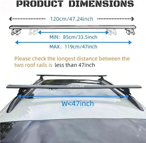 47 Inch Aluminum Roof Rack Cross Bars Universal Fit Flush/Closed Rails with a Gap,Adjustable Cargo Bars, Hold 440 LBS. in Saudi Arabia