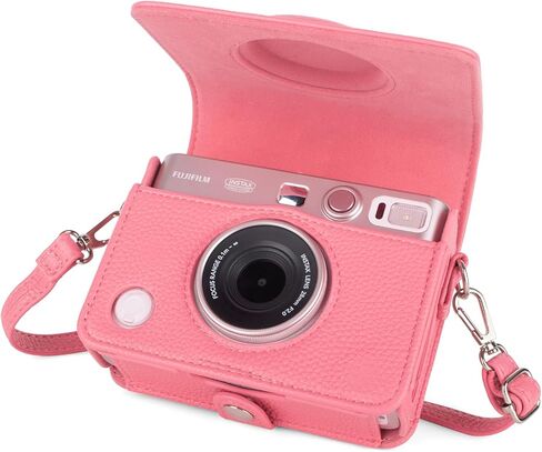 حافظة MUZIRI KINOKOO لكاميرا Fuji Instax Mini EVO الفورية - حافظة واقية صغيرة من جلد البولي يوريثان EVO بنمط أفقي من نسيج الليتشي - مع حزام كتف قابل للتعديل - أبيض in Kuwait