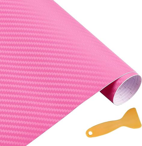 3D Carbon Fiber Vinyl Wrap 12" X 60", Car Wrap Film Roll for DIY Use, Auto Decal Exterior and Interior Wrapping Film, Self Adhesive Sticker for Motorcycles Trucks Laptop (Pink) in Saudi Arabia