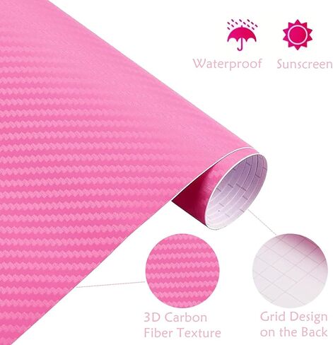 3D Carbon Fiber Vinyl Wrap 12" X 60", Car Wrap Film Roll for DIY Use, Auto Decal Exterior and Interior Wrapping Film, Self Adhesive Sticker for Motorcycles Trucks Laptop (Pink) in Saudi Arabia