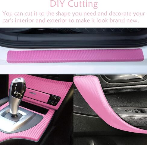 3D Carbon Fiber Vinyl Wrap 12" X 60", Car Wrap Film Roll for DIY Use, Auto Decal Exterior and Interior Wrapping Film, Self Adhesive Sticker for Motorcycles Trucks Laptop (Pink) in Saudi Arabia