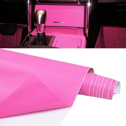 3D Carbon Fiber Vinyl Wrap 12" X 60", Car Wrap Film Roll for DIY Use, Auto Decal Exterior and Interior Wrapping Film, Self Adhesive Sticker for Motorcycles Trucks Laptop (Pink) in Saudi Arabia