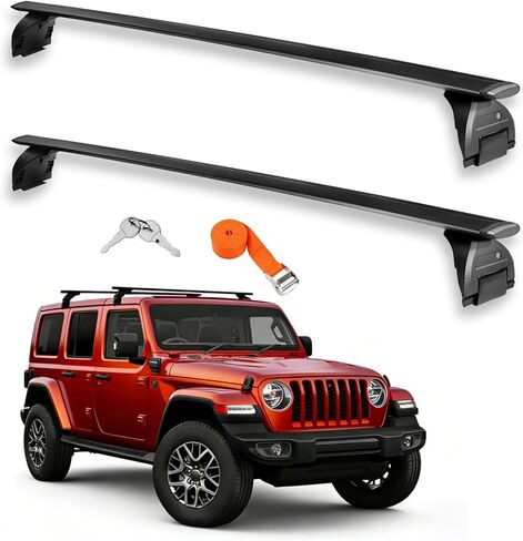 قضبان متقاطعة لحامل السقف قابلة للقفل من Zorik متوافقة مع Jeep Wrangler JK JL & Gladiator JT 2007-2026 2/4 باب، سعة تحميل 220 رطل من الألومنيوم عالي التحمل، مع حزام واحد (لون عشوائي) in Saudi Arabia