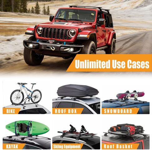 قضبان متقاطعة لحامل السقف قابلة للقفل من Zorik متوافقة مع Jeep Wrangler JK JL & Gladiator JT 2007-2026 2/4 باب، سعة تحميل 220 رطل من الألومنيوم عالي التحمل، مع حزام واحد (لون عشوائي) in Saudi Arabia