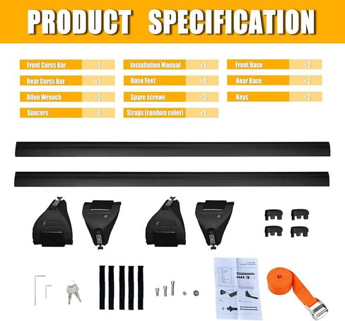 قضبان متقاطعة لحامل السقف قابلة للقفل من Zorik متوافقة مع Jeep Wrangler JK JL & Gladiator JT 2007-2026 2/4 باب، سعة تحميل 220 رطل من الألومنيوم عالي التحمل، مع حزام واحد (لون عشوائي) in Saudi Arabia