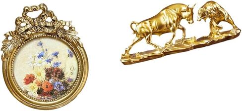 Vintage Picture Frame and Bull Figurine Modern Artwork Chinese European Animal Sculpture for Desktop Wall Display Wedding Birthdays Gifts in Saudi Arabia