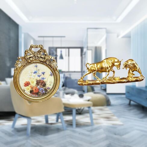 Vintage Picture Frame and Bull Figurine Modern Artwork Chinese European Animal Sculpture for Desktop Wall Display Wedding Birthdays Gifts in Saudi Arabia