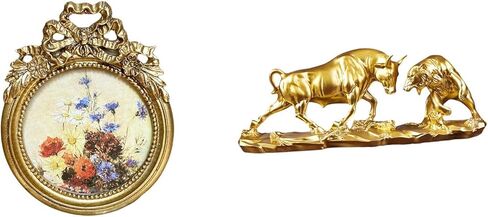 Vintage Picture Frame and Bull Figurine Modern Artwork Chinese European Animal Sculpture for Desktop Wall Display Wedding Birthdays Gifts in Saudi Arabia