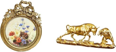 Vintage Picture Frame and Bull Figurine Modern Artwork Chinese European Animal Sculpture for Desktop Wall Display Wedding Birthdays Gifts in Saudi Arabia