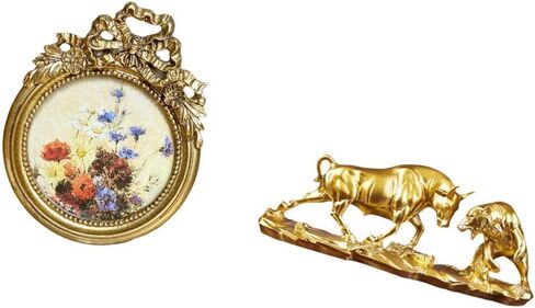 Vintage Picture Frame and Bull Figurine Modern Artwork Chinese European Animal Sculpture for Desktop Wall Display Wedding Birthdays Gifts in Saudi Arabia