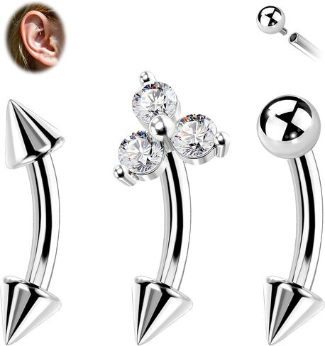 CM Crareesi Mania Rook Piercing Jewelry 16G Internally Threaded Eyebrow Rings 3PCS Vertical Labret Lip Rings Pack 316L Surgical Steel Curved Barbellls Rook Earring in Saudi Arabia