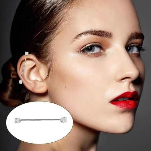6Pcs Industrial Bar, 14G Industrial Piercing Jewelry, CZ Crystal Chain Surgical Steel Cartilage Earrings Barbell for Women(38mm Bar Length) in Kuwait