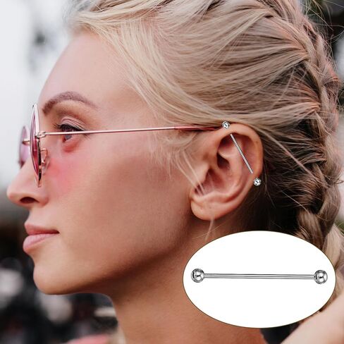 6Pcs Industrial Bar, 14G Industrial Piercing Jewelry, CZ Crystal Chain Surgical Steel Cartilage Earrings Barbell for Women(38mm Bar Length) in Kuwait