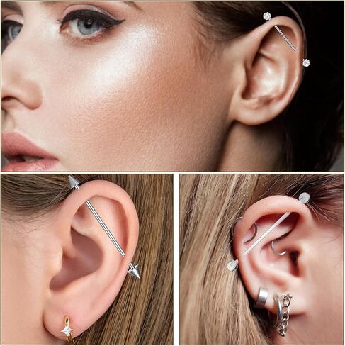 6Pcs Industrial Bar, 14G Industrial Piercing Jewelry, CZ Crystal Chain Surgical Steel Cartilage Earrings Barbell for Women(38mm Bar Length) in Kuwait