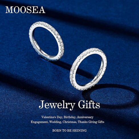 MOOSEA 925 Sterling Silver Women’s Moissanite Anniversary Rings 14K White Gold Plated Eternity Bands Lovely Wedding Promise Jewelry Gift in Saudi Arabia