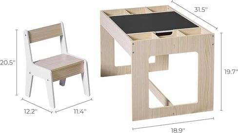 LuxenHome Toddler Table and Chairs Set, Multi-Functional Kids Table and Chairs with Storage, Children Play, Drawing, Reading, Activity Table for Kid Room, Natural White in Saudi Arabia