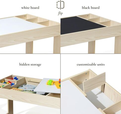 LuxenHome Toddler Table and Chairs Set, Multi-Functional Kids Table and Chairs with Storage, Children Play, Drawing, Reading, Activity Table for Kid Room, Natural White in Saudi Arabia