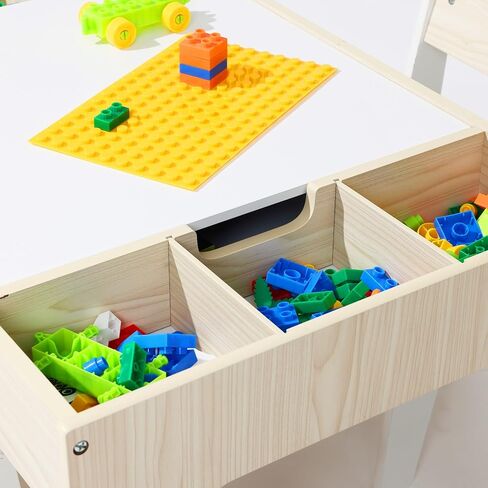 LuxenHome Toddler Table and Chairs Set, Multi-Functional Kids Table and Chairs with Storage, Children Play, Drawing, Reading, Activity Table for Kid Room, Natural White in Saudi Arabia