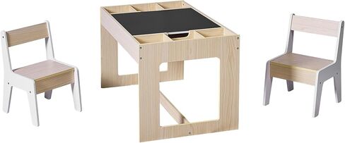 LuxenHome Toddler Table and Chairs Set, Multi-Functional Kids Table and Chairs with Storage, Children Play, Drawing, Reading, Activity Table for Kid Room, Natural White in Saudi Arabia