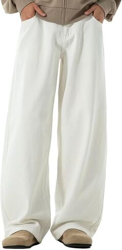 HENGAO Mens Baggy Jeans Vintage Hip Hop Wide Leg Denim Pants Y2K Streetwear Skater Loose Fit Trousers in Saudi Arabia