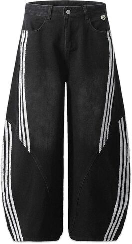 Streetwear Striped Stitching Barrel Jeans Baggy Street Pants Y2k Loose Denim Trousers in Kuwait