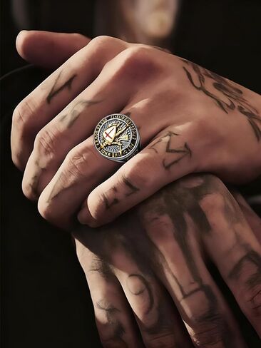 Christian Ring Knights Templar Put On The Whole Armor Of God Ephesians 6:13-17 Red Cross Design Men's Religious Catholic Ring,Biker Punk Cocktail Party 316L Stainless Steel Rings For Men Gift in Kuwait