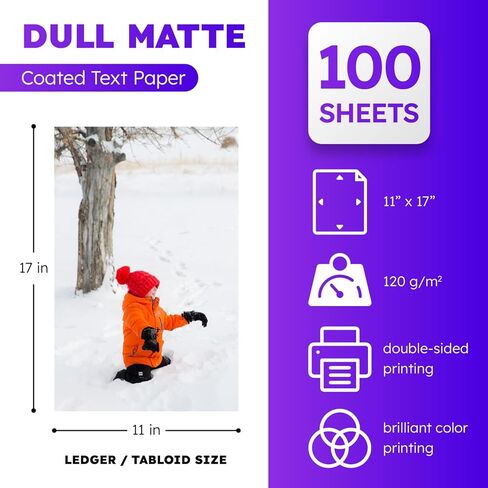 Dull 80lb Text Digital Low Gloss Paper, Double Sided C2S, Coated, Perfect for Color Laser Printing, Design Proposals, Flyers, Brochures | Matte Finish | 11" x 17" | 100 Sheets in Saudi Arabia
