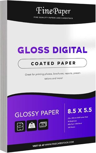 Double-Sided Gloss Digital C2S Paper – Perfect for Color Laser Printing, Design Proposals, Flyers, Brochures | 80lb Text (32lb Bond) | 96 Bright | Acid Free, Glossy Coated | 100 Sheets (8.5 x 5.5) in Saudi Arabia