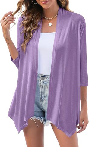 Uvog Women's 3/4 Sleeve Draped Open Front Cardigan Casual Loose Lightweight Cardigans in Kuwait