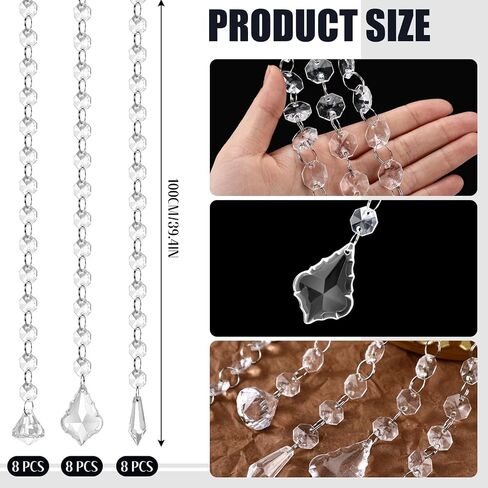 24 Pcs Clear Acrylic Crystal Garland Strands Hanging Chandelier Beaded Chain Ornament String Decorations Beaded Chain Garland Curtain for Wedding Party Manzanita Tree Centerpiece(39 Inch) in Kuwait