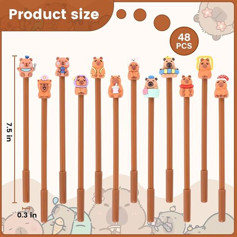 LiYiQ 48 قطعة من أقلام كابيبارا الكرتونية اللطيفة الممتعة Kawaii الحيوان جل قلم حبر أسود، أقلام كابيبارا اللطيفة للمكتب والمنزل in Saudi Arabia