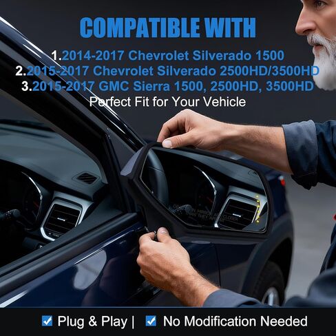 Driver Side Mirror Replacement For 2014-2017 Chevy Silverado 1500 2500HD 3500HD, 2015-2017 GMC Sierra 1500 2500 3500 - Mirror With Rear Holder and Spotter Glass Turn Signal 22753637 GM1324146 in Kuwait