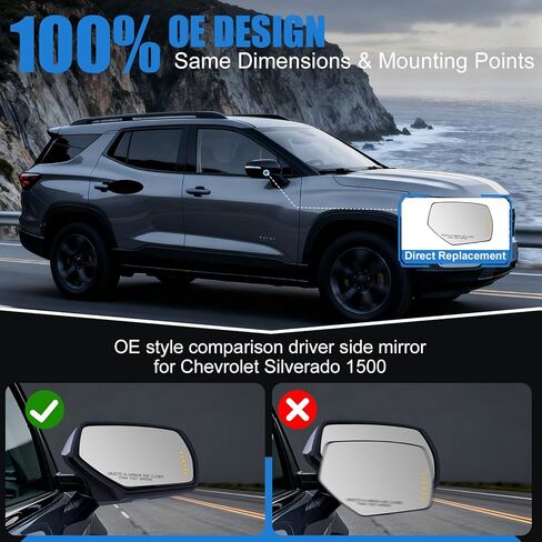 Driver Side Mirror Replacement For 2014-2017 Chevy Silverado 1500 2500HD 3500HD, 2015-2017 GMC Sierra 1500 2500 3500 - Mirror With Rear Holder and Spotter Glass Turn Signal 22753637 GM1324146 in Kuwait