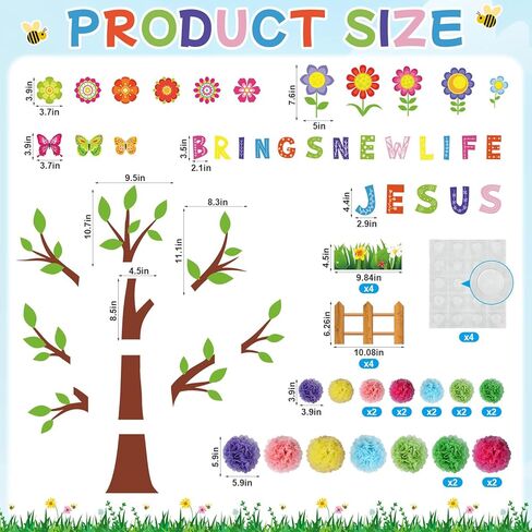 Pajean Spring Christian Bulletin Board Set with 3D Tissue Paper Flowers Jesus Brings New Life Classroom Decorations Christian Tree Bulletin Board Paper Cutouts for Sunday School Church Decor Supplies in Saudi Arabia
