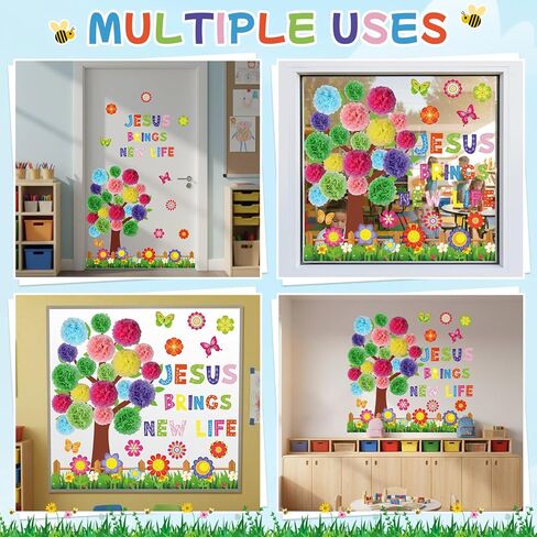 Pajean Spring Christian Bulletin Board Set with 3D Tissue Paper Flowers Jesus Brings New Life Classroom Decorations Christian Tree Bulletin Board Paper Cutouts for Sunday School Church Decor Supplies in Saudi Arabia