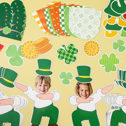 St. Patrick's Day Bulletin Board Decoration Leprechaun Mischief Clover DIY Photo Paper Cutouts Green Lucky Shamrock Rainbow Bulletin Board for Irish Holiday Home Classroom School Chalkboard Wall Decor in Saudi Arabia