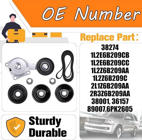 مجموعة محرك الحزام السربنتين الموتر وبكرة المهمل المتوافقة مع Ford Expedition F150 F250 F350 Lincoln Navigator Mercury Mountaineer استبدال # 90K-38274A 6PK2605 ACK061025 in Saudi Arabia