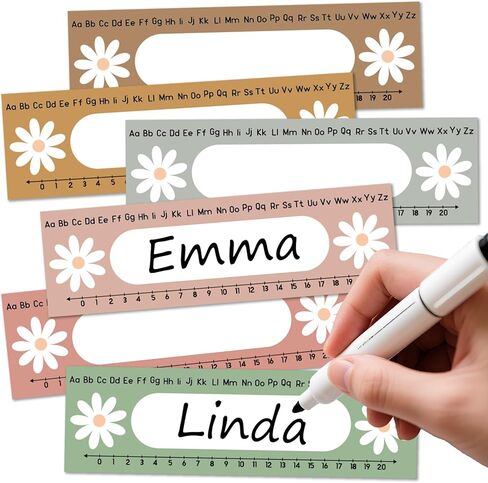 60Pcs Boho Daisy Classroom Name Plate for Back to School Desks Decor Hippie Flower Name Tag with Alphabet Number Self Adhesive Label Decals for Kindergarten Classroom Offices School Supplies in Saudi Arabia