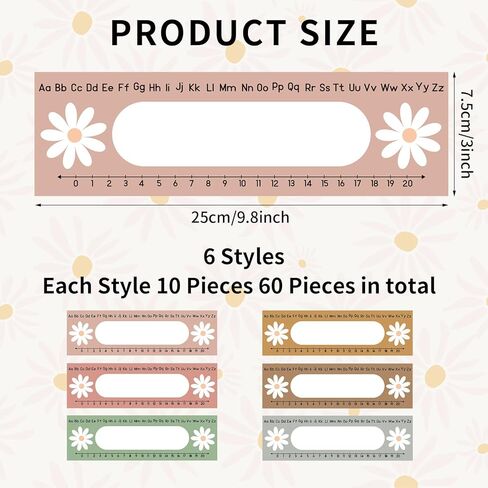 60Pcs Boho Daisy Classroom Name Plate for Back to School Desks Decor Hippie Flower Name Tag with Alphabet Number Self Adhesive Label Decals for Kindergarten Classroom Offices School Supplies in Saudi Arabia