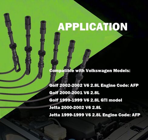 6X أسلاك توصيل الإشعال متوافقة مع فولكس فاجن جولف جيتا V6 2.8L 1999-2002 7 مم in Saudi Arabia