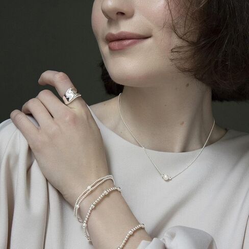 سوار من الفضة الإسترليني بخرز دائري قابل للتمدد - أساور أنيقة مطرزة بالخرز للنساء - تصميم كلاسيكي مرن بسيط - هدية مجوهرات من الفضة عيار 925 لأفضل صديق in Saudi Arabia