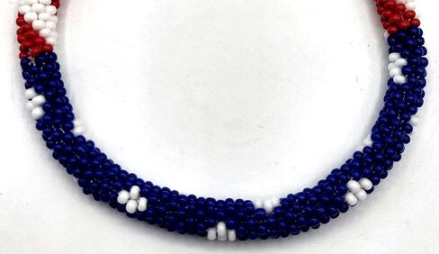 أساور مطرزة بالزجاج مصنوعة يدويًا، تصميم العلم الأمريكي، لون وطني أحمر وأبيض وأزرق، سوار/أساور كروشيه نيبالية رول أون بوهو، خرزة بذور كروشيه 7 بوصة، مجموعة من 2، للبالغين من الجنسين in Kuwait