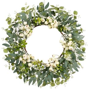Super Holiday Eucalyptus Wreaths for Front Door, 18 Inch Artificial Green Spring Summer Front Door Wreaths Decor with Big Berries, for Home Farmhouse Porch Wall Outdoor Decorations. in Kuwait