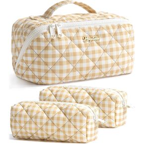 حقيبة مكياج للسفر، 3 قطع حقيبة أدوات الزينة المنتفخة ذات سعة كبيرة للنساء، منظم مستحضرات التجميل مفتوح ومسطح مع مقبض وفاصل شفاف وحقيبة محمولة مقاومة للماء وأساسيات السفر، وردي وردي L in Kuwait